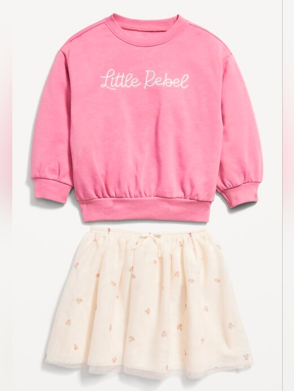 Crew-Neck Sweatshirt and Tulle Skirt Set for Toddler Girls